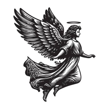 Ayrıntılı Kanatlı Zarif Melek Vektör Sanat Tasarımı
