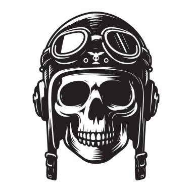 Kask takan klasik havacı kafatası cesaret ve havacılık tarihini simgeliyor.