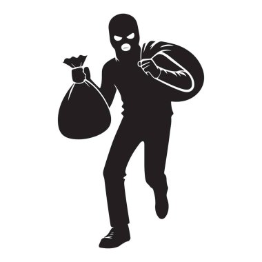 Çalıntı Çuval Siluet Vektör İllüstrasyonlu Koşan Hırsız