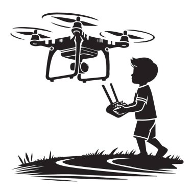 Uçan İHA Siluet Vektör İllüstrasyon Sanat Tasarımı