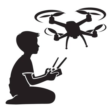 Uzaktan Uçan Macera için Drone Silueti İşleten Çocuk