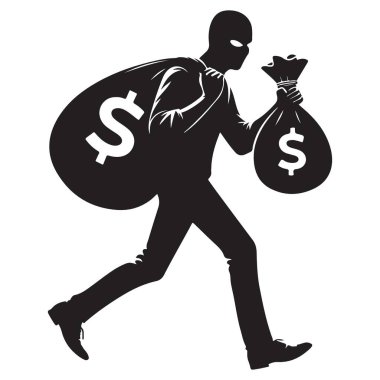 Kaçak Hırsız Silueti Suçtan Sonra Para Torbası Tutuyor