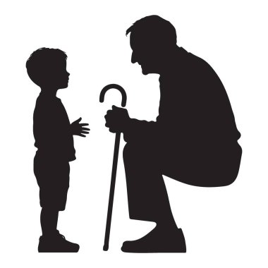 Nesilsel konuşma silueti büyükbaba ve çocuk sanatı