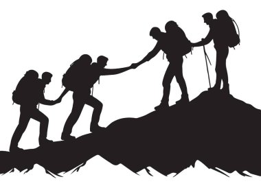 Dağ Tırmanışı Siluet Takım Çalışması ve Yardım Çizimi