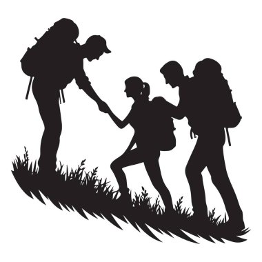 Kooperatif Tırmanış Ekibi Siluet Yürüyüş Grubu Zirve Vektörüne Ulaşıyor