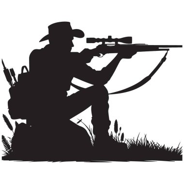 Avcı Silueti Hedefleme Tüfek Vektör Grafiksel Çizimi