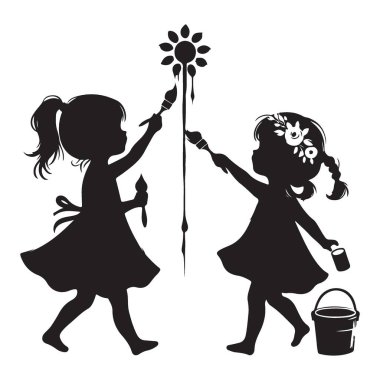 Birlikte Resim Yapan Yaratıcı Çocuklar Siluet Çizim Sanatı