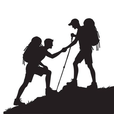 Birbirine tırmanmaya yardım eden Yürüyüşçülerin Silueti
