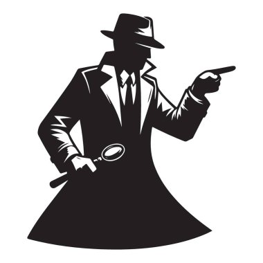 Dedektif Karakteri Silueti Gizemli Vektör İllüstrasyonunu Araştırıyor