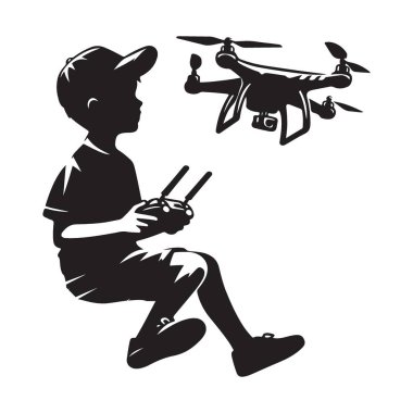 Drone Siluet Vektör Resmini İşleten Çocuk Grafik Tasarımı