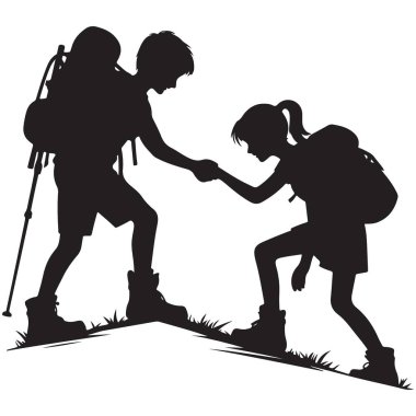 Yürüyüşçüler, Dağ Geçidi Siluet Vektörüne Destek Teklif Ediyor