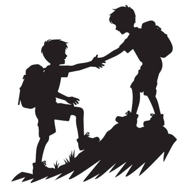 Macera Silueti Grafiği İçin İki Kardeş Birlikte Yürüyüş