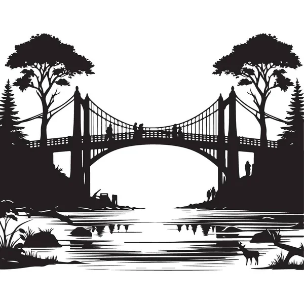 Köprü Silüeti Vektör Sanatı Nehri Peyzaj Yapısı Tasarımı
