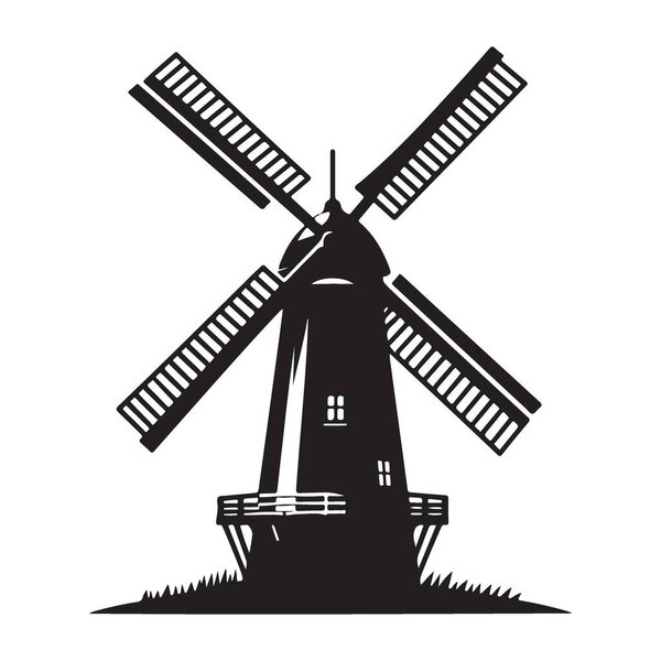 Traditional Windmill Silhouette Illustration Rural Scene Vector Artwork Design