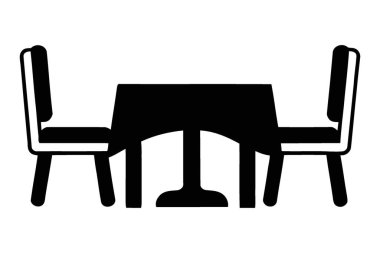 Minimalist Yemek Masası ve Sandalyeleri Silüet Simgesi Vektörü