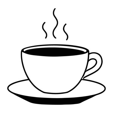 Lezzetli sıcak buharlı kahve fincanı, çay tabağında sıcak sabah içeceği