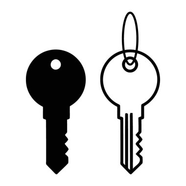 Klasik Ev Anahtarı ve Özet Anahtar Silüeti Minimalist Grafik Çizimi