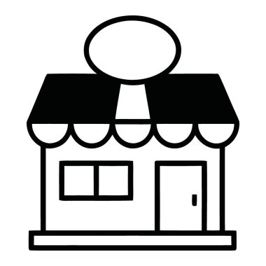 Çok yönlü siyah-beyaz vitrin çizimi, boş bir tabela içeriyor, kişiselleştirme ve markalaşma için mükemmel. Perakende, iş ve pazarlama kavramları için ideal.