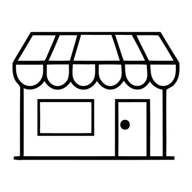 Klasik tente, davetkar pencere ve basit kapı içeren temiz, minimalist bir mağaza önü tasarımı keşfedin. Bu çok yönlü simge ticari markalaşma, şehir temaları ve perakende konseptleri için idealdir, profesyonel ve modern bir görsel sunar..