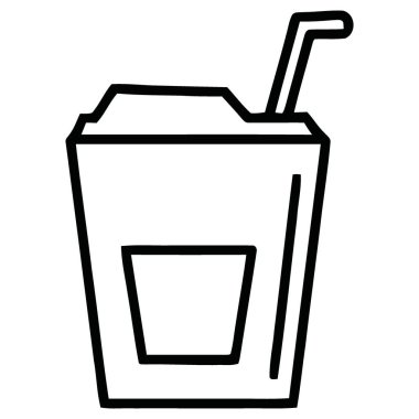 Atıştırmalık bir içecek bardağının çarpıcı siyah çizgisi bir pipetle, anlık ferahlatıcı ve modern basitliği iletiyor. Menüler, markalaşma ya da temiz, tanınabilir bir içecek ikonu gerektiren herhangi bir tasarım için ideal.