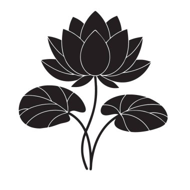 Çiçek açan nilüfer çiçeği ve yapraklarının bu zarif siyah silueti ile huzuru keşfet. Saflığın ve yeniden doğuşun ebedi sembolü, sakin, ruhani veya doğal bir estetik arayan markalar için idealdir..