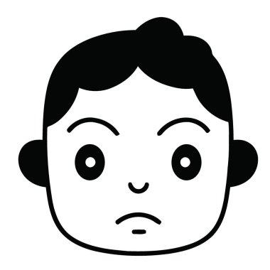 Bu basit grafik bir çocuğun düş kırıklığını ve mutsuzluğunu klasik bir somurtma ve çatık kaşla yakalar, olumsuz duyguları, ruh halini veya çocukluk mücadelelerini göstermek için mükemmeldir..