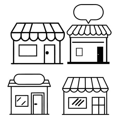 Bu temiz, modern mağaza ikonları koleksiyonuyla yerel işletmelerin özünü yakalayın. Markalaşma, perakende kavramları ve basit, etkili görsellere sahip ticari alanları göstermek için idealdir..