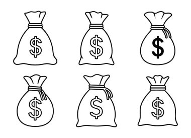Finansal Konseptler İçin Ana Hatlar Biçiminde Çeşitli Para Çantası Simgelerinin Koleksiyonu