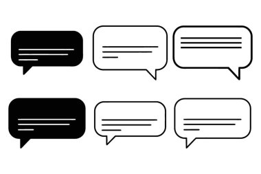 Siyah ve beyaz ana hatlarıyla dijital iletişim mesajı sohbet baloncuğu simgeleri