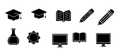 Çeşitli Siyah Siluet Eğitimi ve Akademik Vektör Simgeleri Koleksiyonu