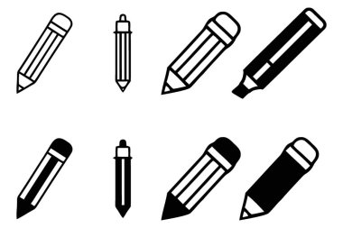 Yaratıcı çalışma ve öğrenim için çeşitli temel yazma ve işaretleme araçları koleksiyonu