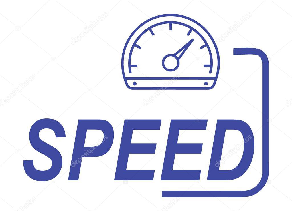 Capture the essence of rapid advancement and peak performance with this dynamic speed gauge icon and bold 'SPEED' text. Ideal for conveying business growth, efficiency, and innovation in marketing materials.
