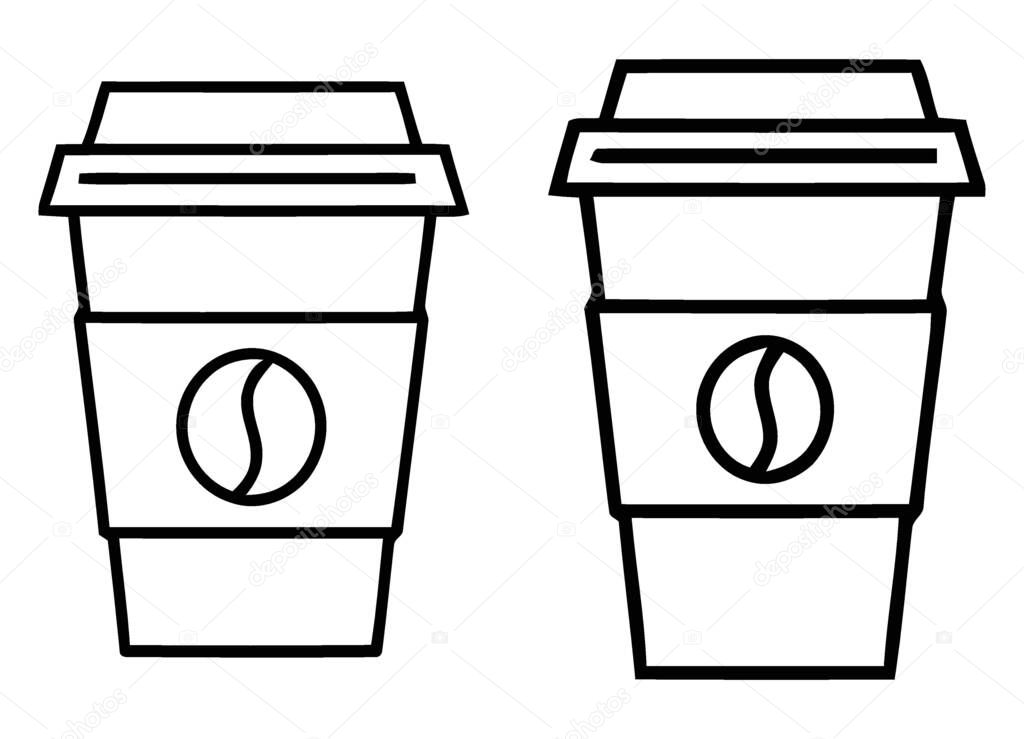 Sleek, minimalist black outline of two coffee cups with a prominent bean logo. Ideal for cafes, branding, and modern lifestyle content seeking clean, versatile design elements.