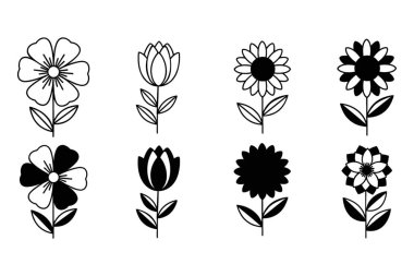 Yaratıcı Projeler için Dekoratif Çizgi Sanatı ve Siluet Çiçeği Resimleri