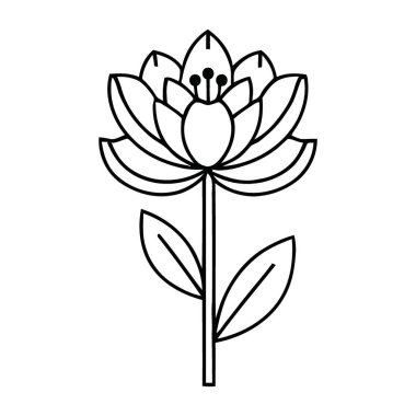 Narin Yapraklar ve Kökle Karmaşık Çizgi Sanatı Nilüfer Çiçeği İllüstrasyonu