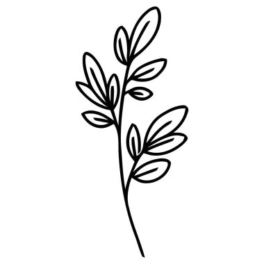 Çoklu Yaprak Dekorasyonlu Zarif Tek Kök Siyah Taslak Şube