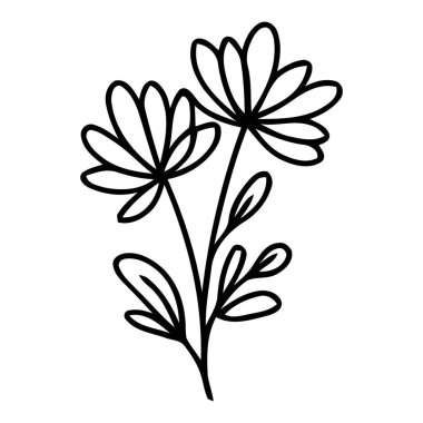 Kırılgan İki Çiçek Siyah Çizim Yapraklı ve Yapraklı