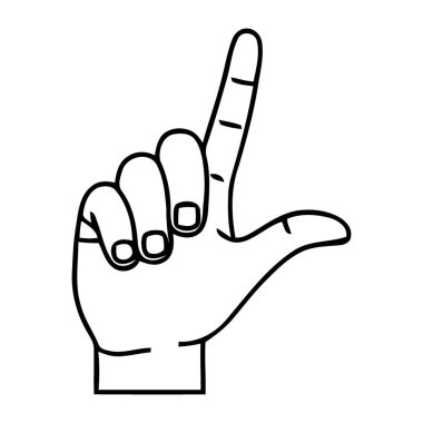 Yan Görünüm El Hareketi Çizimi L harfi veya Sağ Açı Şekli