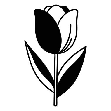 Modern Soyut Siyah ve Beyaz Lale Çiçeği Botanik Çizim