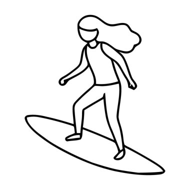 Zarif Kadın Sörfçü Hattı Sanat Dış Hattı Dinamik Hareket Pozu Sörf Tahtasında Dengeleniyor