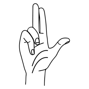 Minimalist Çizgi Sanatı El Hareketi İki Parmağı Yukarı Gösteriyor Çizgi Çizimi