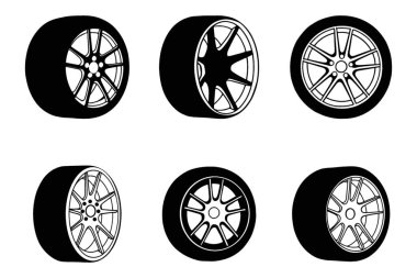 Çeşitli Perspektiflerde Farklı Albümlerle Araç Tekerleği Siluetleri Koleksiyonu