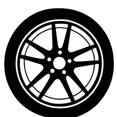 Yuvarlak araç tekerleği tam jant ve lastik izi gösteriyor.