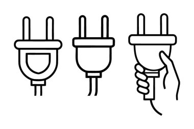 Elektrik Güç Eklentileri Koleksiyonu ve Kullanıcı Etkileşimi Ana Hattı Vektör Simgeleri