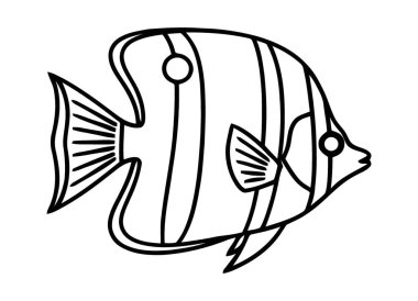 Çocukların eğitici renklendirme kitabı için tropikal deniz balığı ana hatları çizimi