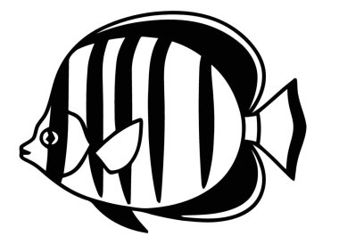 Eğitici materyaller ve çocuk kitapları için yuvarlak çizgili balık çizimleri