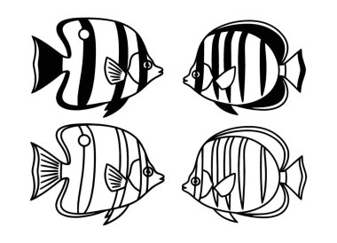 Etkinlik Kitapları için Çeşitli Çizgili Okyanus Balık Çizgisi Sanat Çizimleri Koleksiyonu