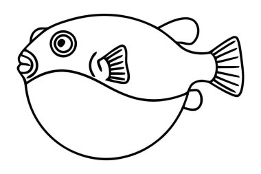 Klasik Şişmiş Vücut Şekliyle Basit Kirpi Balığı Taslak Vektör Sanatı İllüstrasyonu