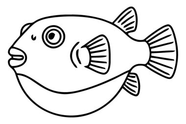 Yaratıcı Renklendirmeye Hazır Kirpi Balığının Basit Taslak Çizimi