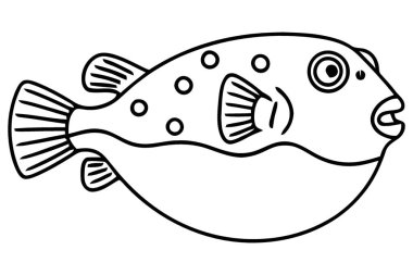 Yaratıcı Sanatsal Projeler İçin Oyuncu Benekli Kirpi Balığı Siyah Taslak Çizimi